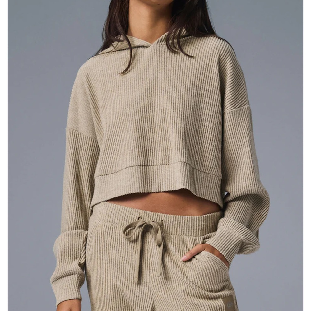 Cozy Ribbed Knit Hoodie and Joggers Set pants size L sweatshirt size m